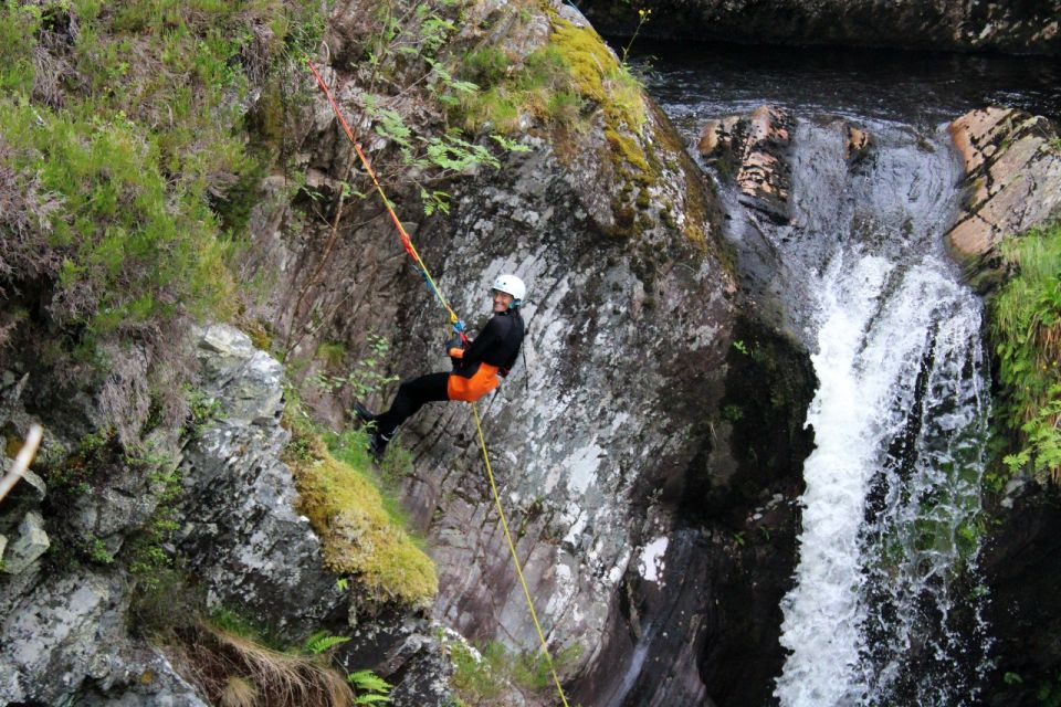 Roybridge, Lochaber: CANYONING - Laggan Canyon - Down the canyon: scrambling, slides, jumps, and the double-waterfall abseil